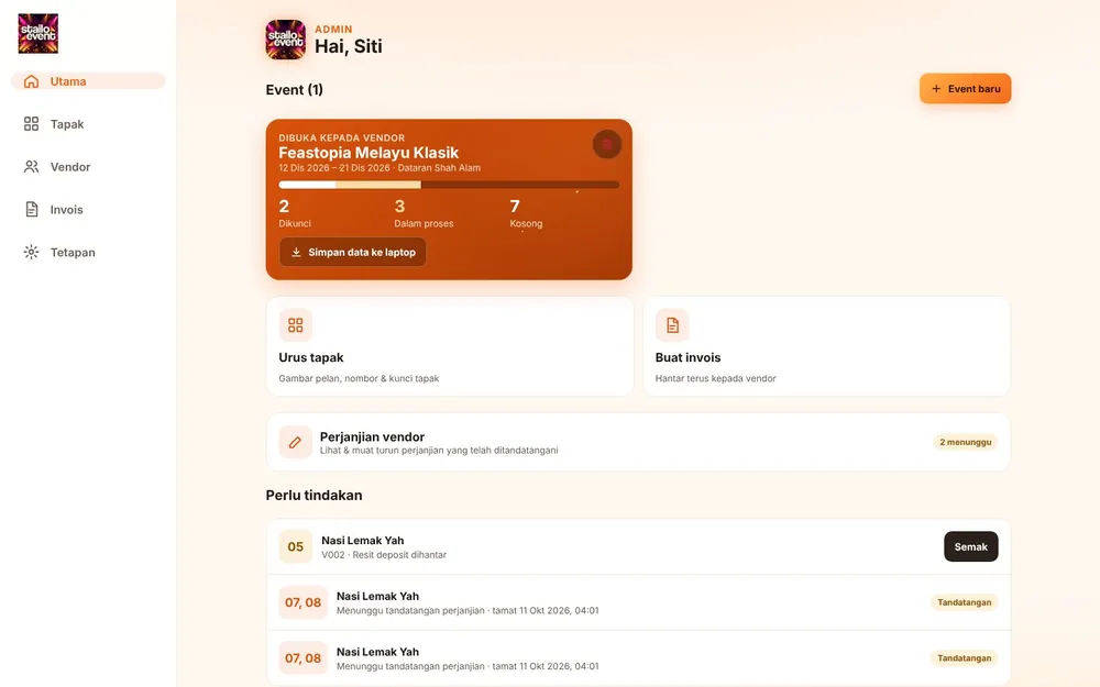 Apps Stailo Event dibuka di laptop